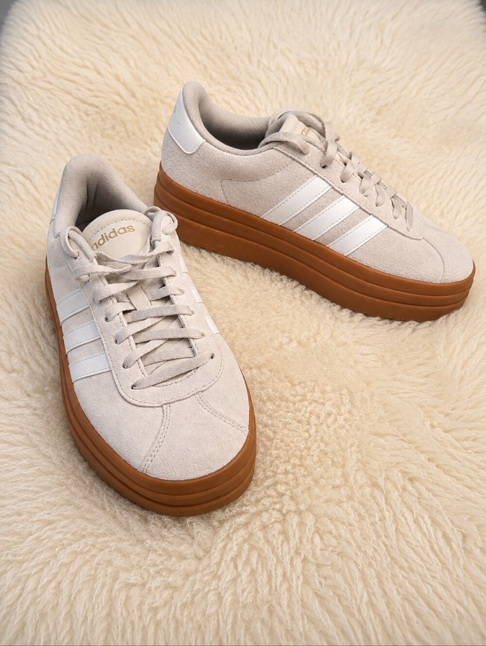 Adidas Beige Suede Platform Sneakers with Gum Sole – Size 9